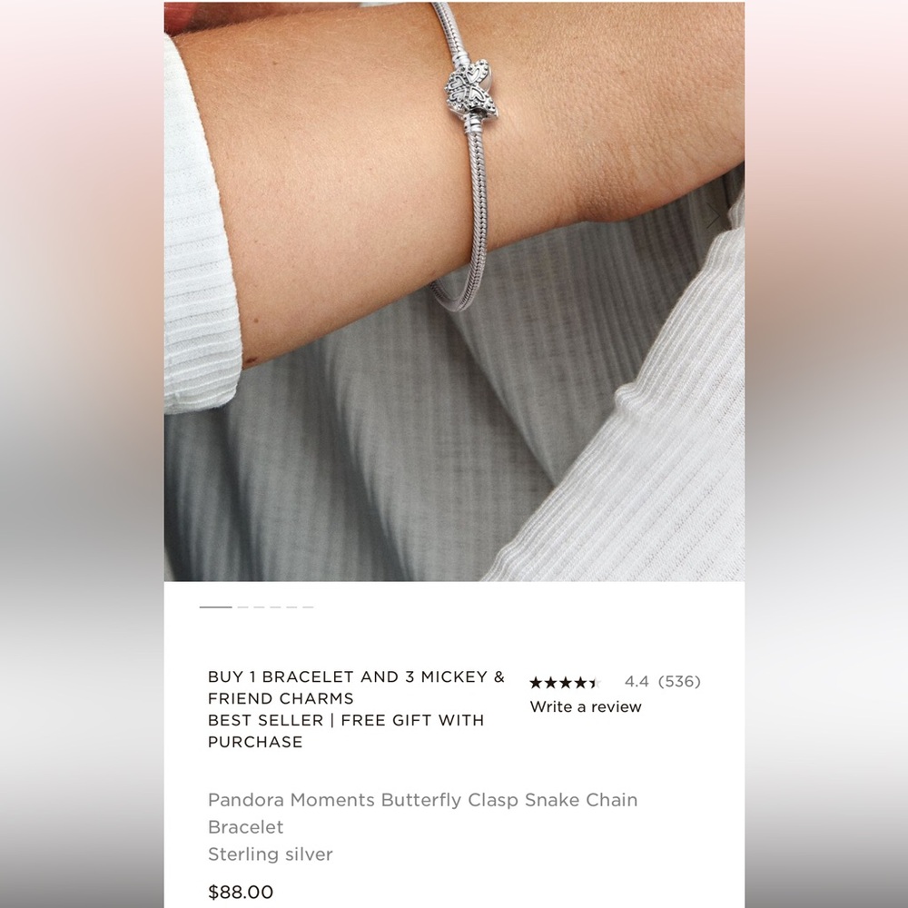 Pandora Silver Snake w/ butterfly clasp Chain Bracelet